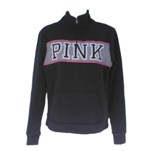 Victoria Secret PINK Grey Quarter Zip Sweat Shirt with large logo on fro…